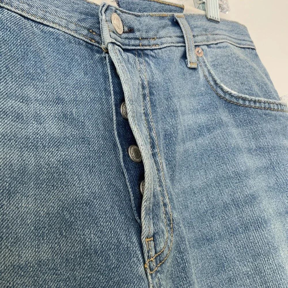 We The Free Maggie Mid Rise Straight Leg Distressed Jeans Blue 28